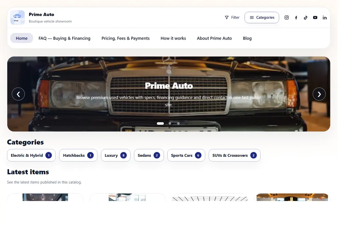 Vehicle dealership website