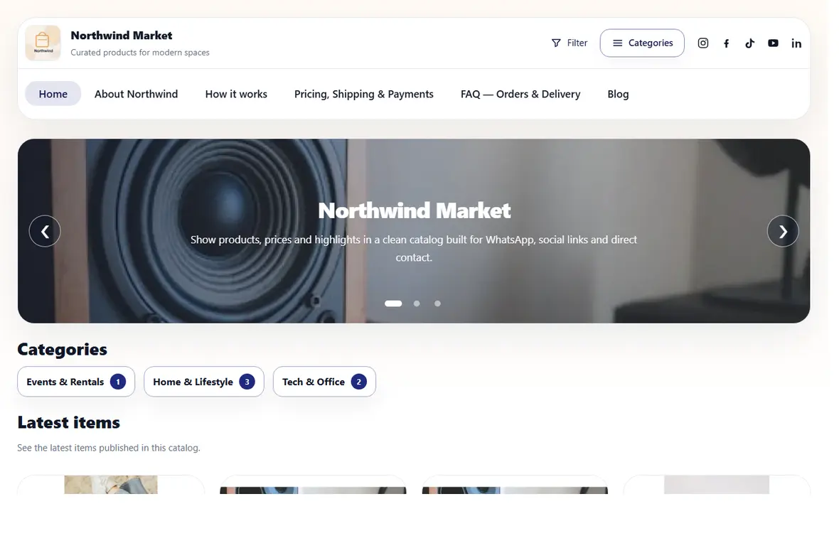 Product catalog website