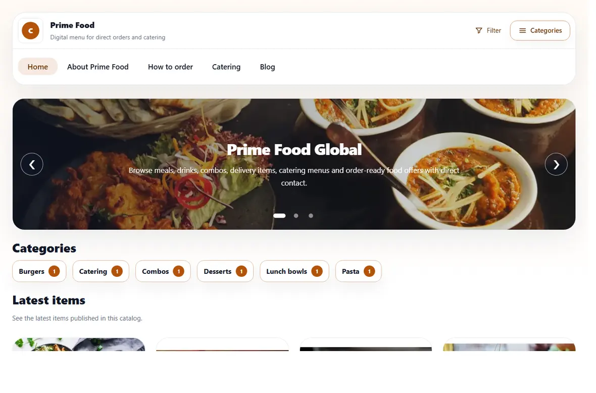 Digital menu and food website
